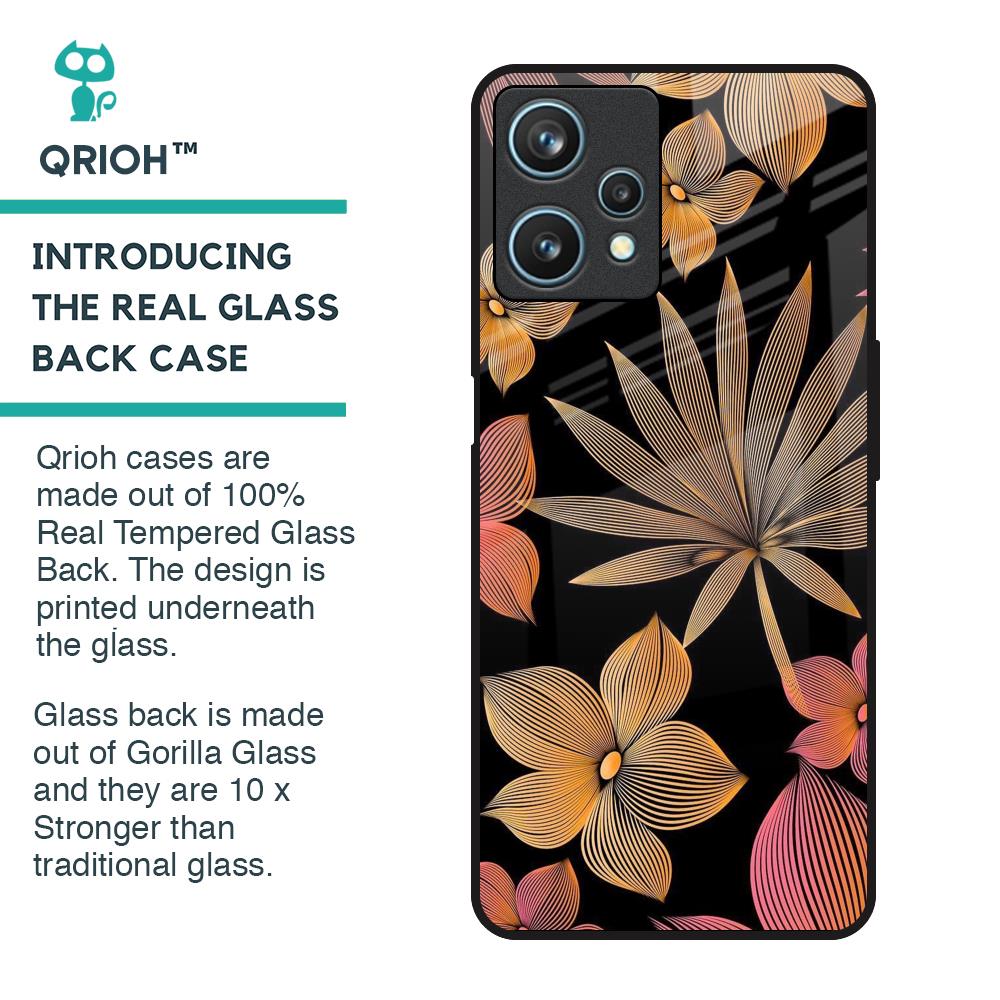 Lines Pattern Flowers Glass Case for Realme 9 Pro 5G