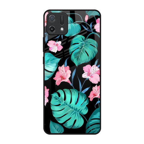 Tropical Leaves & Pink Flowers Oppo A16K Glass Back Cover Online