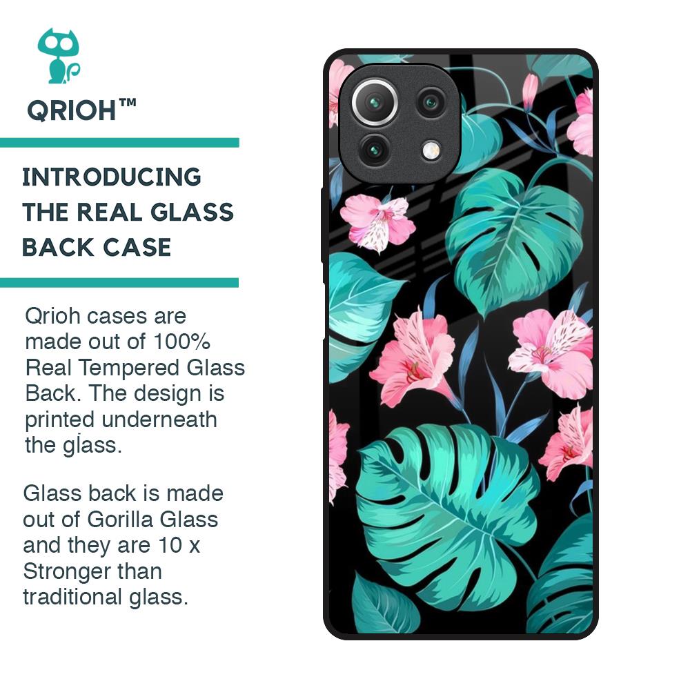 Tropical Leaves & Pink Flowers Glass Case for Mi 11 Lite NE 5G