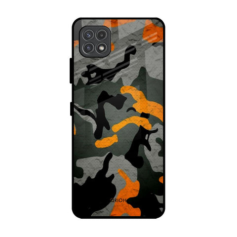Camouflage Orange Samsung Galaxy F42 5G Glass Back Cover Online