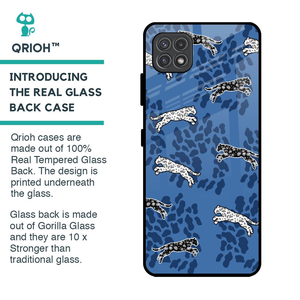 Blue Cheetah Glass Case for Samsung Galaxy F42 5G