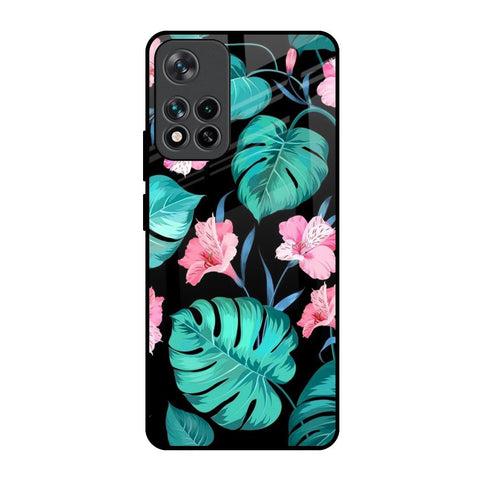 Tropical Leaves & Pink Flowers Mi 11i HyperCharge Glass Back Cover Online