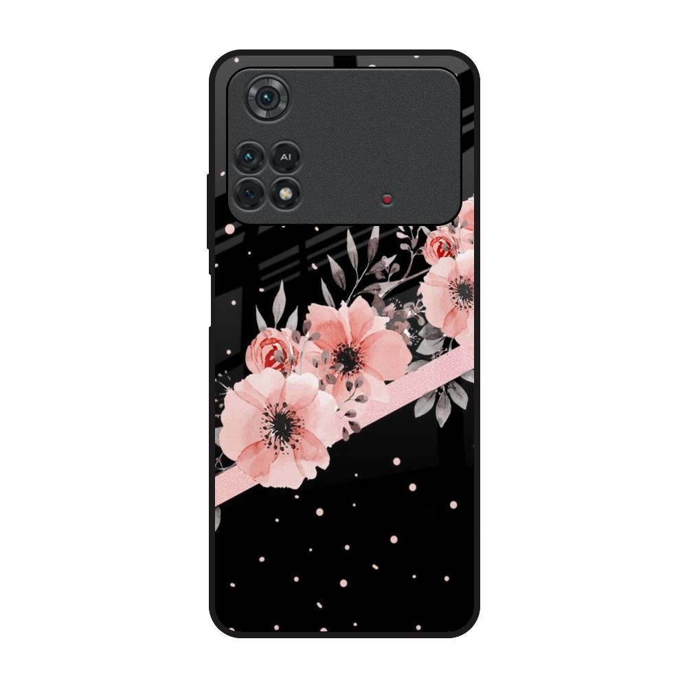 Floral Black Band Poco M4 Pro Glass Back Cover Online