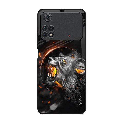 Aggressive Lion Poco M4 Pro Glass Back Cover Online