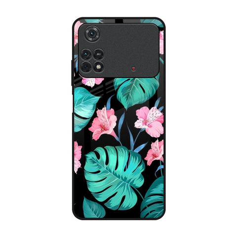 Tropical Leaves & Pink Flowers Poco M4 Pro Glass Back Cover Online