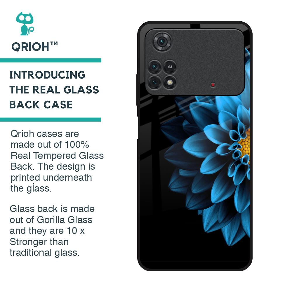 Half Blue Flower Glass Case for Poco M4 Pro