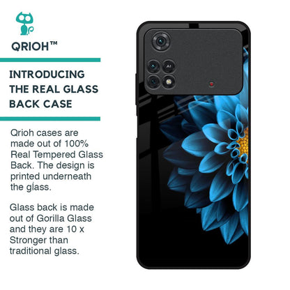 Half Blue Flower Glass Case for Poco M4 Pro