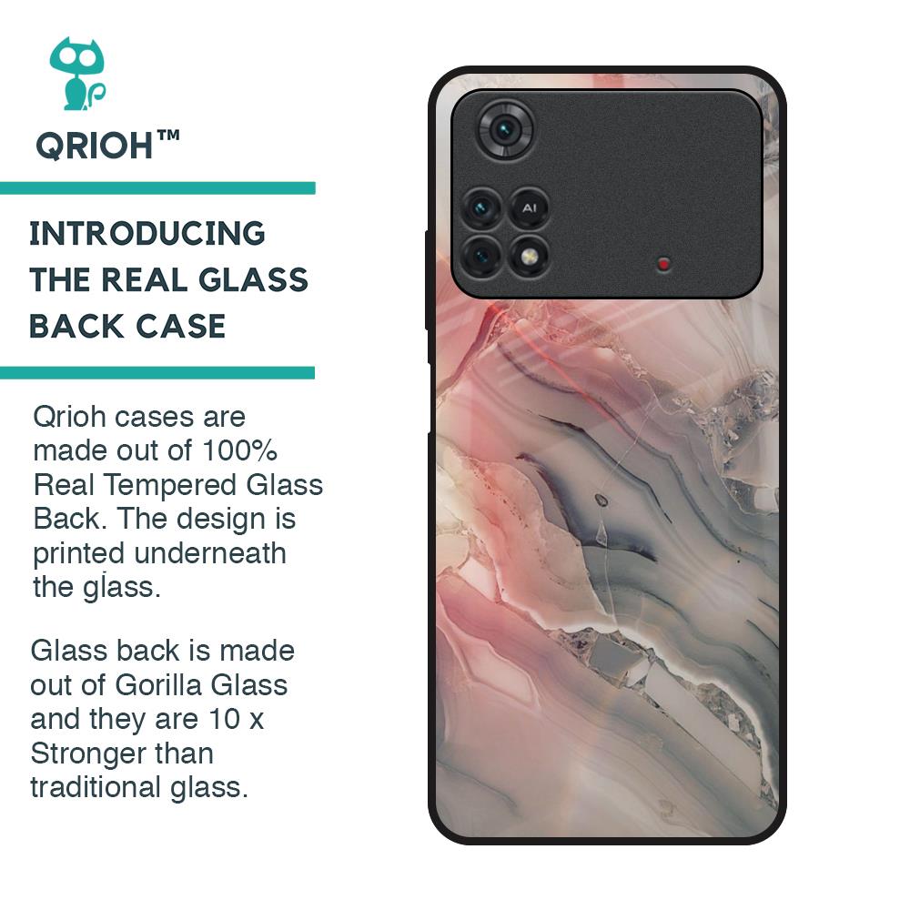 Pink And Grey Marble Glass Case For Poco M4 Pro