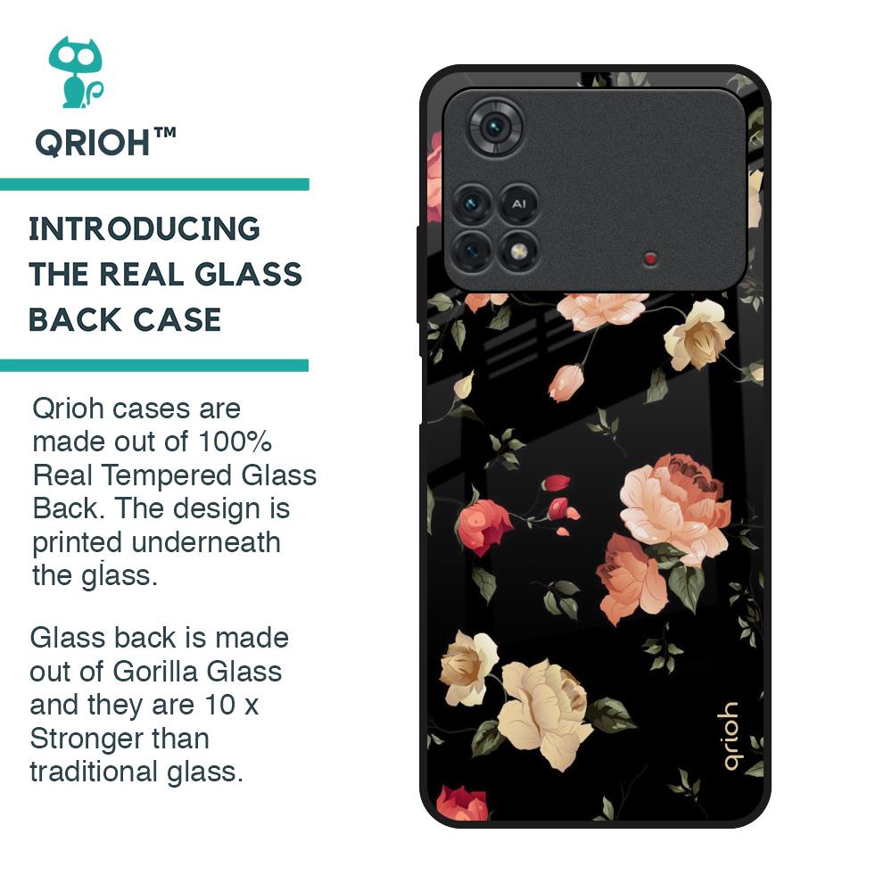 Black Spring Floral Glass Case for Poco M4 Pro