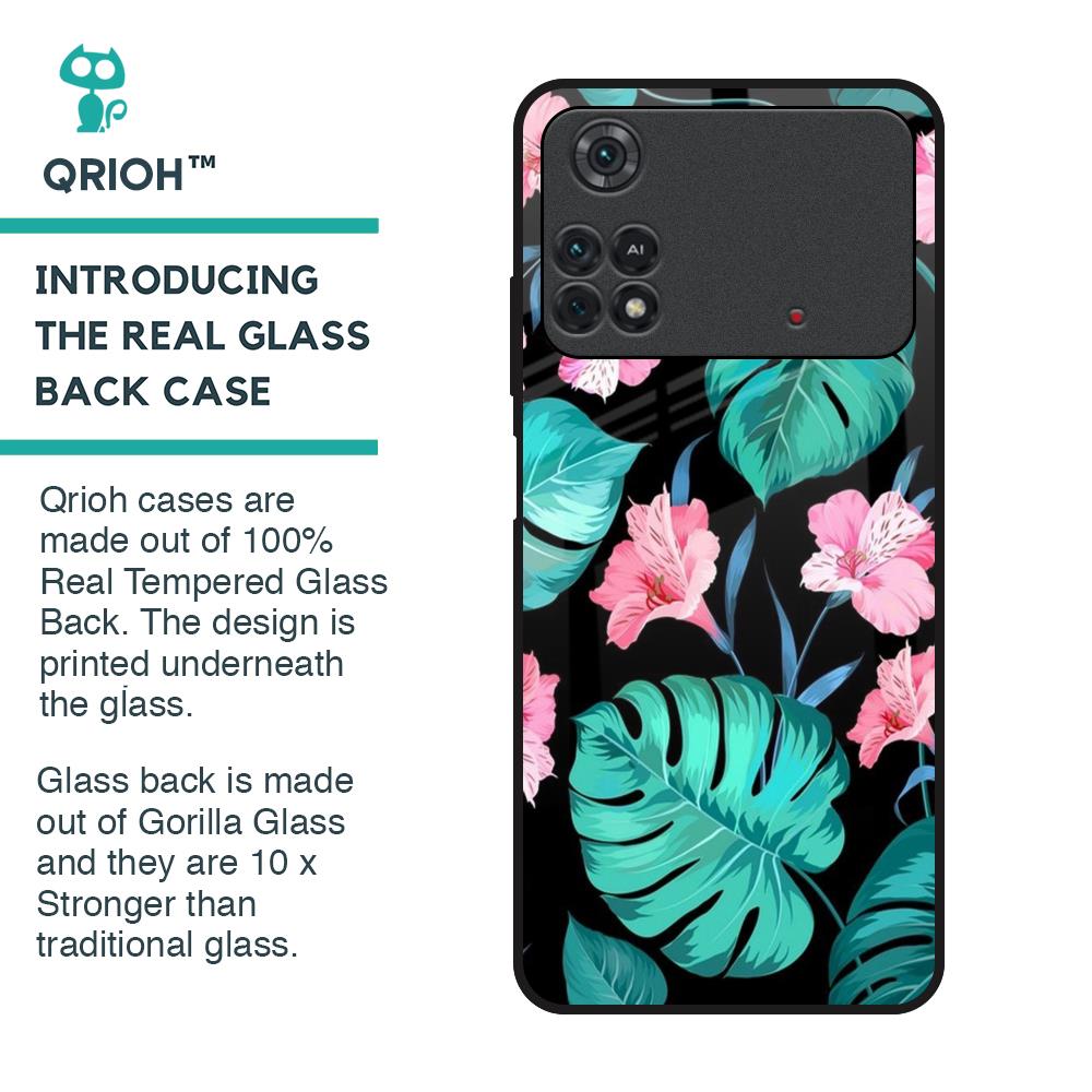 Tropical Leaves & Pink Flowers Glass Case for Poco M4 Pro