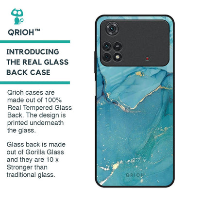 Blue Golden Glitter Glass Case for Poco M4 Pro