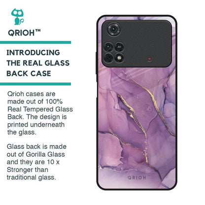 Purple Gold Marble Glass Case for Poco M4 Pro