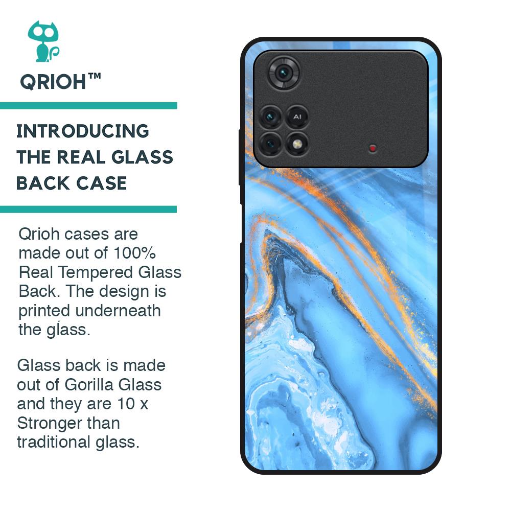 Vibrant Blue Marble Glass Case for Poco M4 Pro