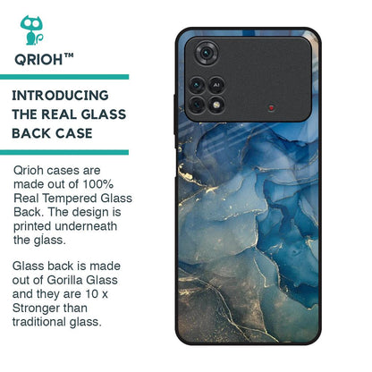 Blue Cool Marble Glass Case for Poco M4 Pro