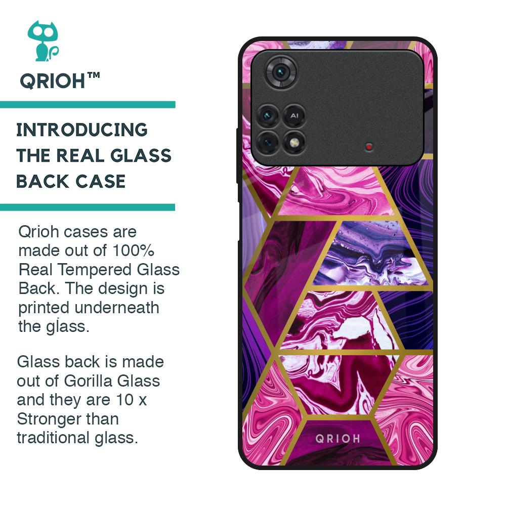 Electroplated Geometric Marble Glass Case for Poco M4 Pro