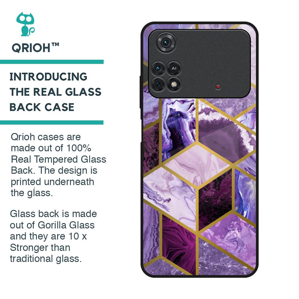 Purple Rhombus Marble Glass Case for Poco M4 Pro