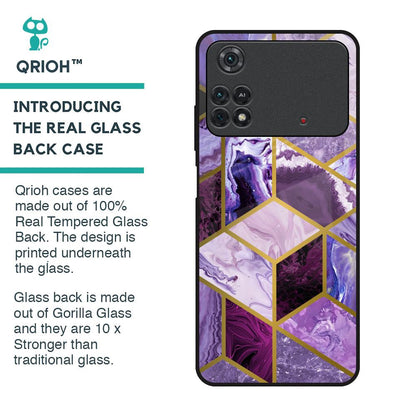 Purple Rhombus Marble Glass Case for Poco M4 Pro