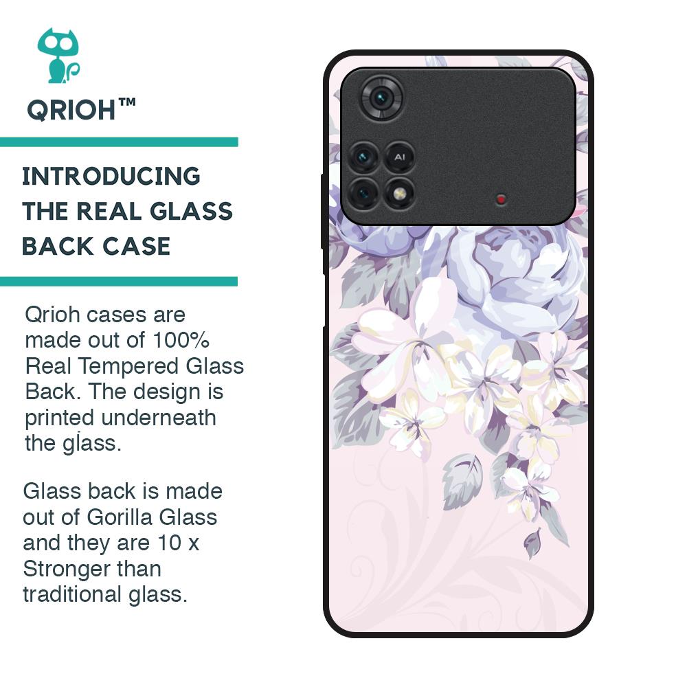 Elegant Floral Glass Case for Poco M4 Pro