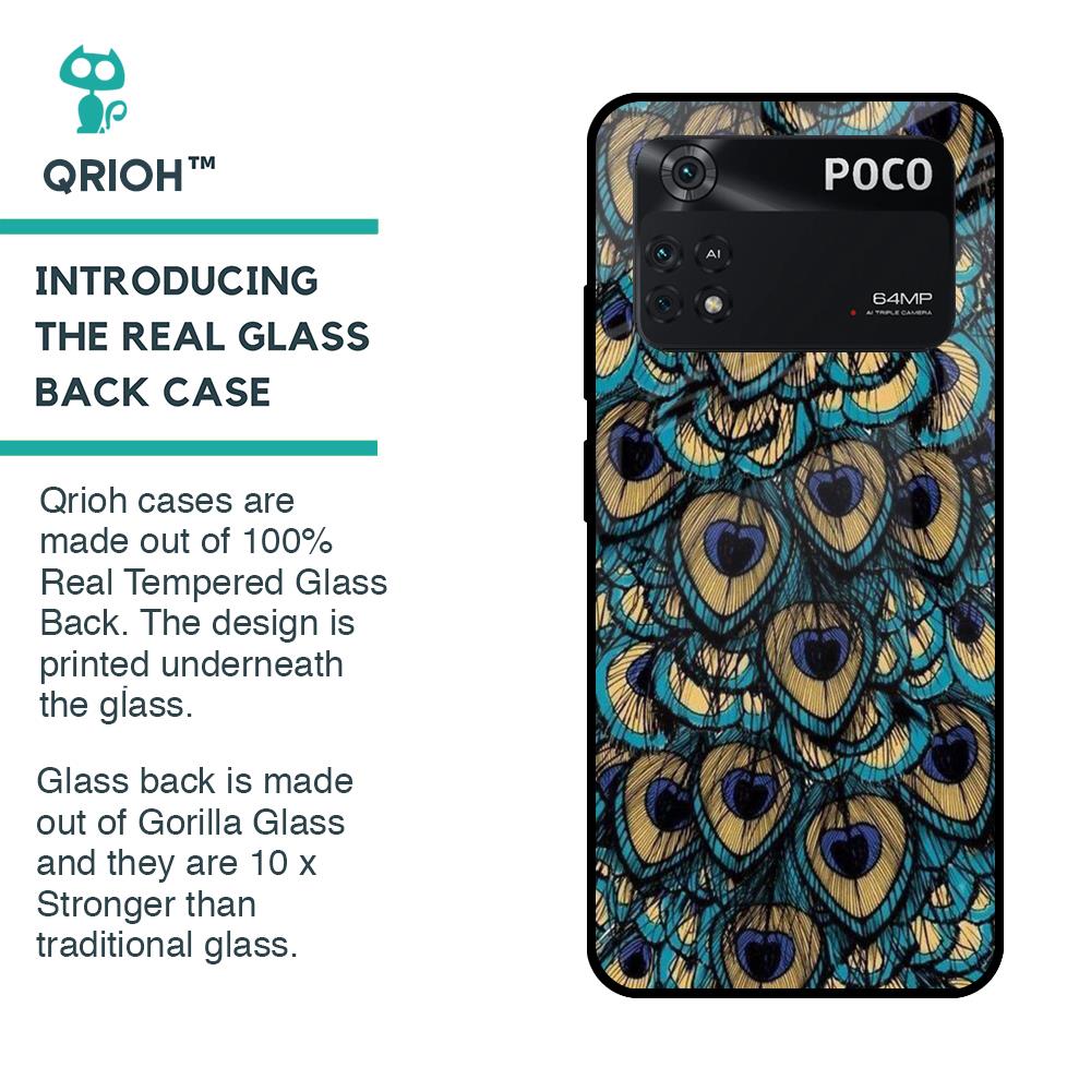 Peacock Feathers Glass case for Poco M4 Pro
