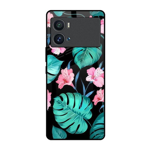 Tropical Leaves & Pink Flowers iQOO 9 Pro Glass Back Cover Online