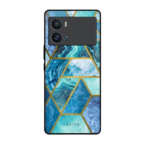 Turquoise Geometrical Marble iQOO 9 Pro Glass Back Cover Online