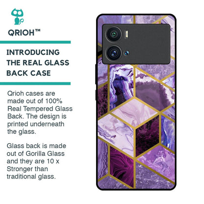 Purple Rhombus Marble Glass Case for iQOO 9 Pro