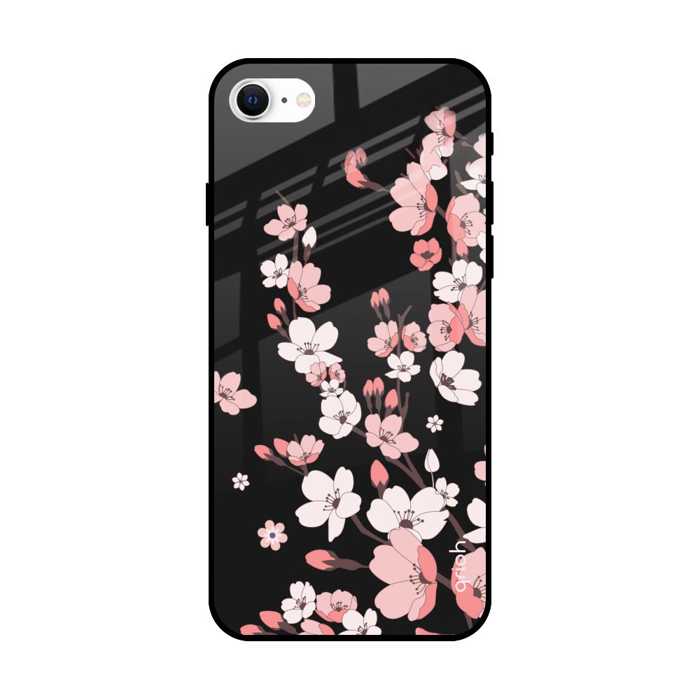 Black Cherry Blossom iPhone SE 2022 Glass Back Cover Online
