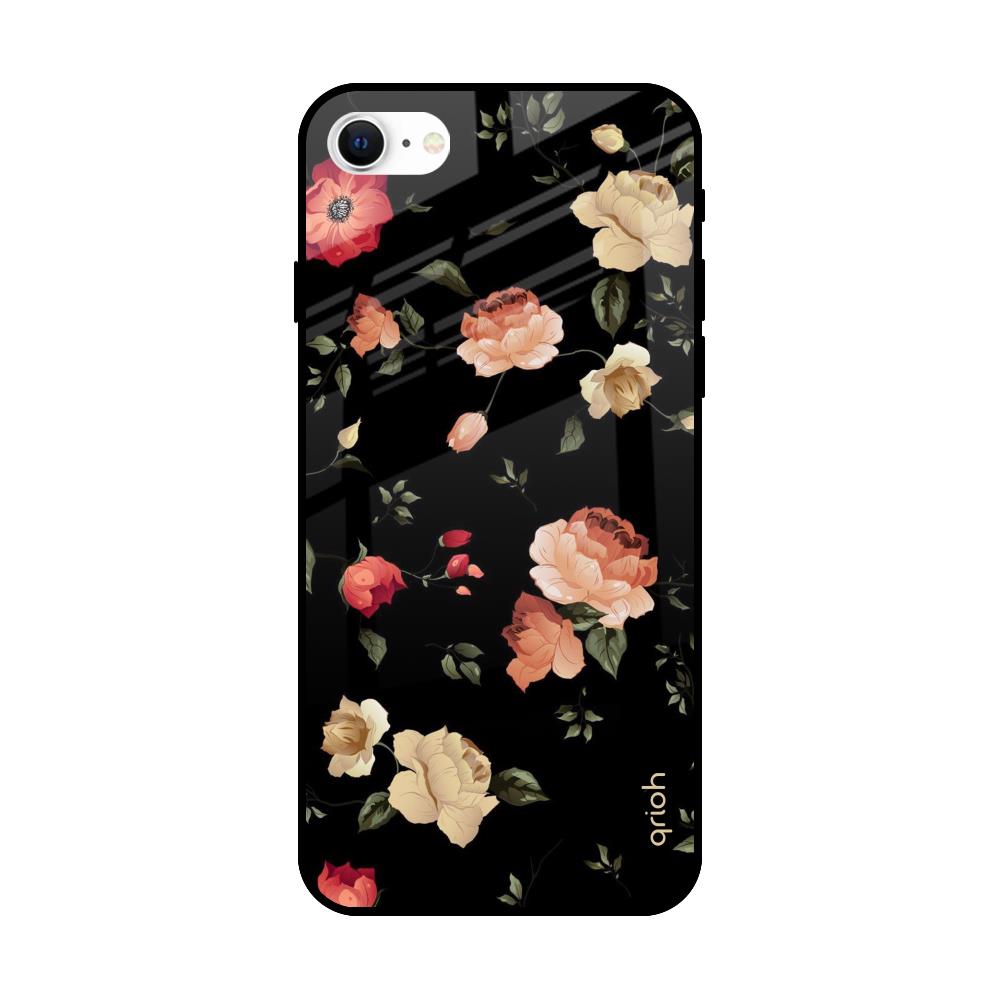 Black Spring Floral Apple iPhone SE 2022 Glass Cases & Covers Online