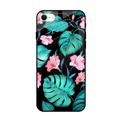 Tropical Leaves & Pink Flowers iPhone SE 2022 Glass Back Cover Online