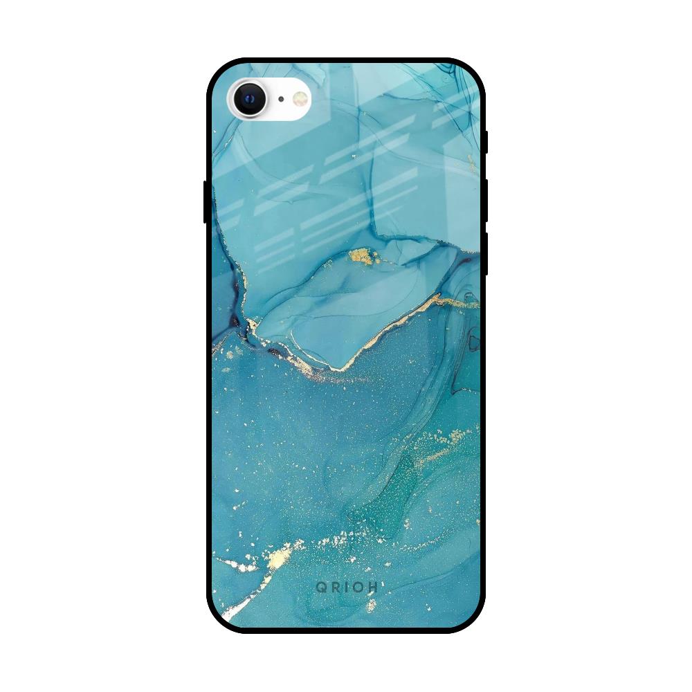 Blue Golden Glitter iPhone SE 2022 Glass Back Cover Online