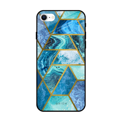 Turquoise Geometrical Marble iPhone SE 2022 Glass Back Cover Online
