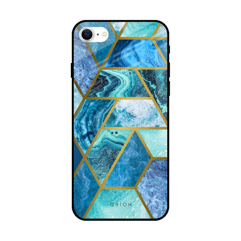 Turquoise Geometrical Marble iPhone SE 2022 Glass Back Cover Online