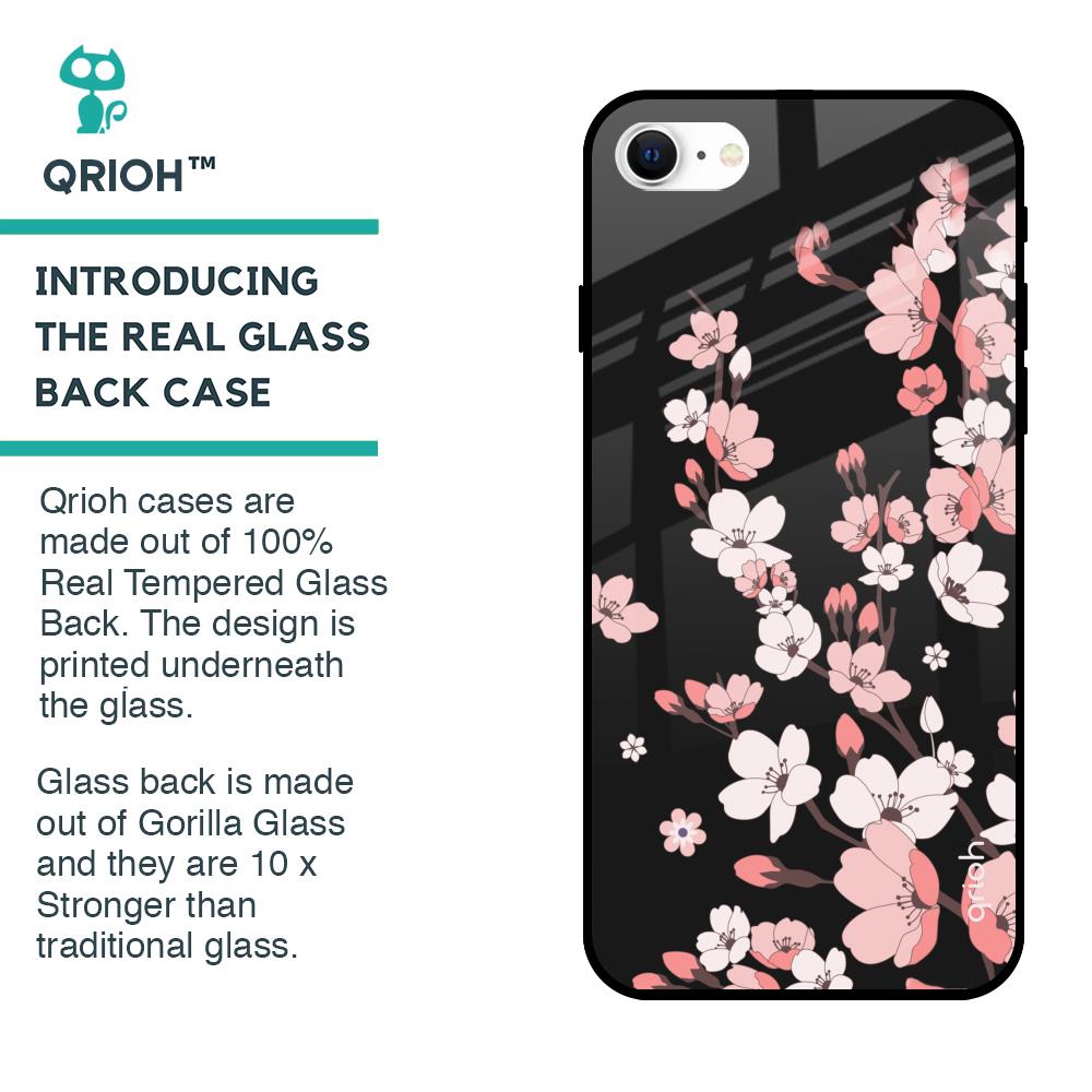 Black Cherry Blossom Glass Case for iPhone SE 2022