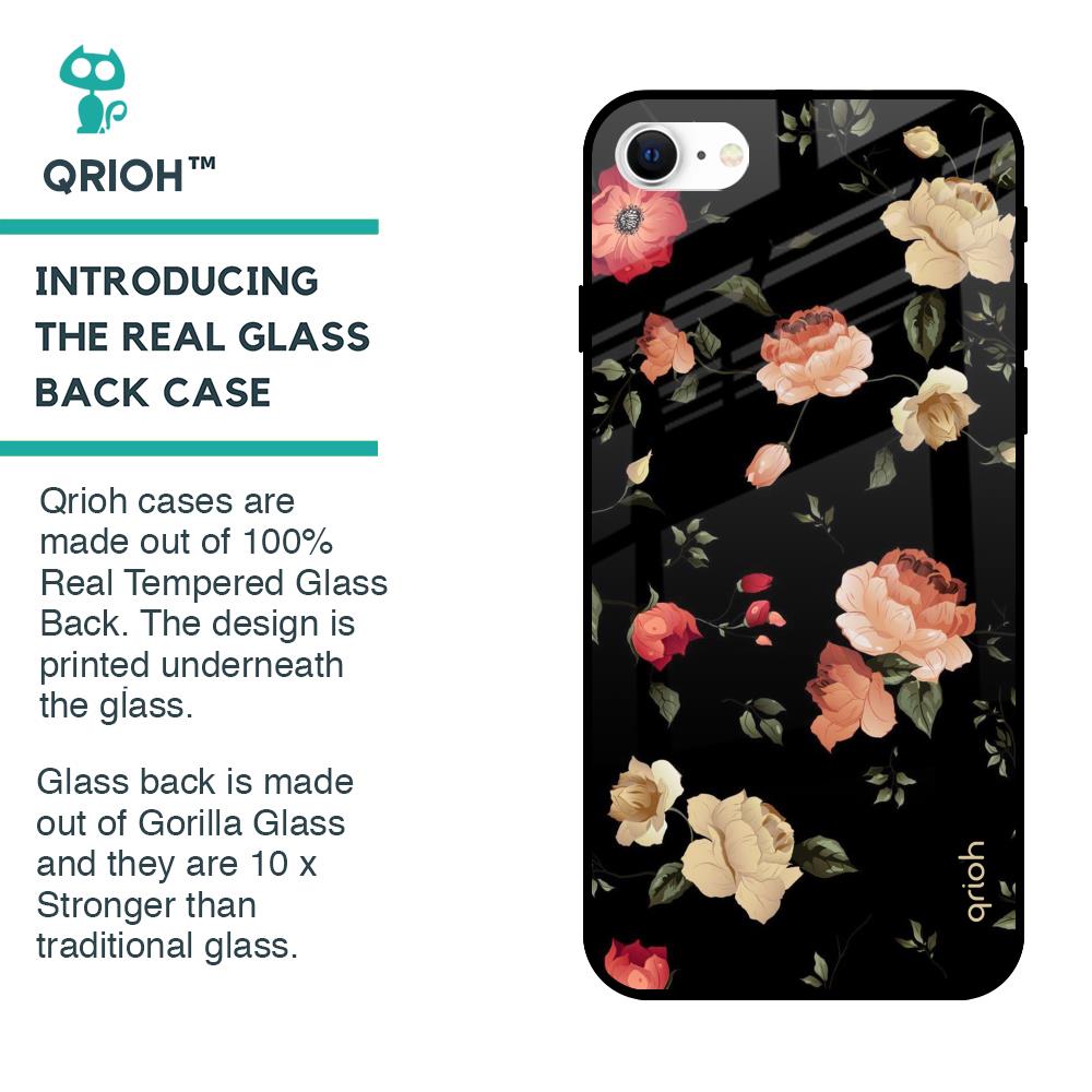 Black Spring Floral Glass Case for iPhone SE 2022