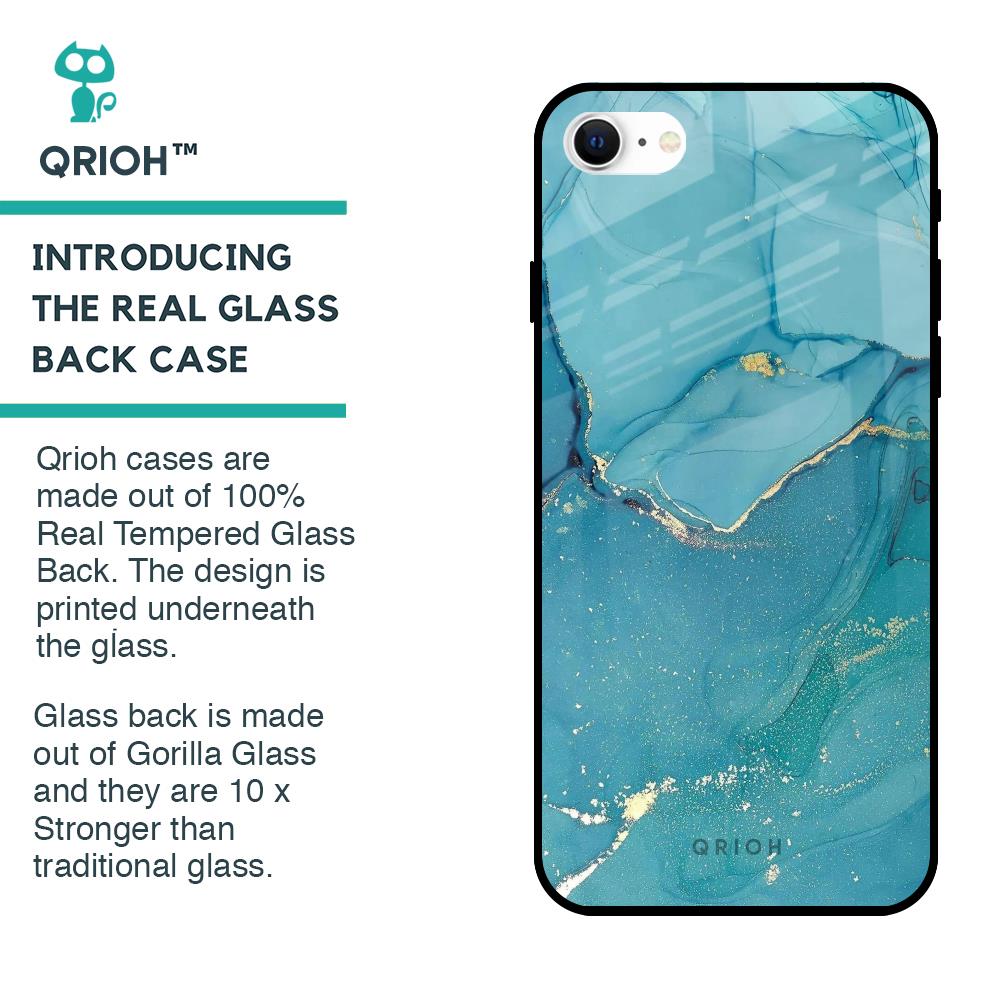 Blue Golden Glitter Glass Case for iPhone SE 2022