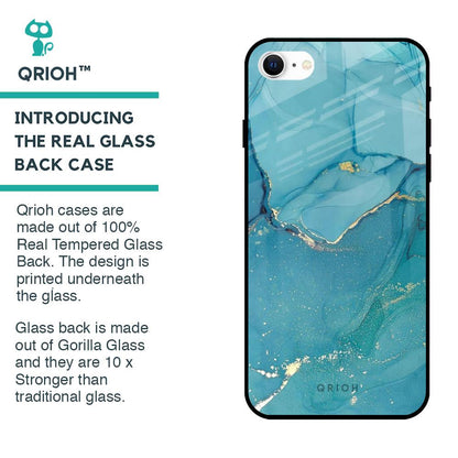 Blue Golden Glitter Glass Case for iPhone SE 2022