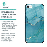 Blue Golden Glitter Glass Case for iPhone SE 2022