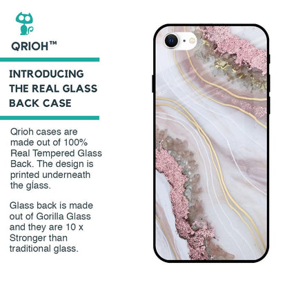 Pink & Gold Gllitter Marble Glass Case for iPhone SE 2022