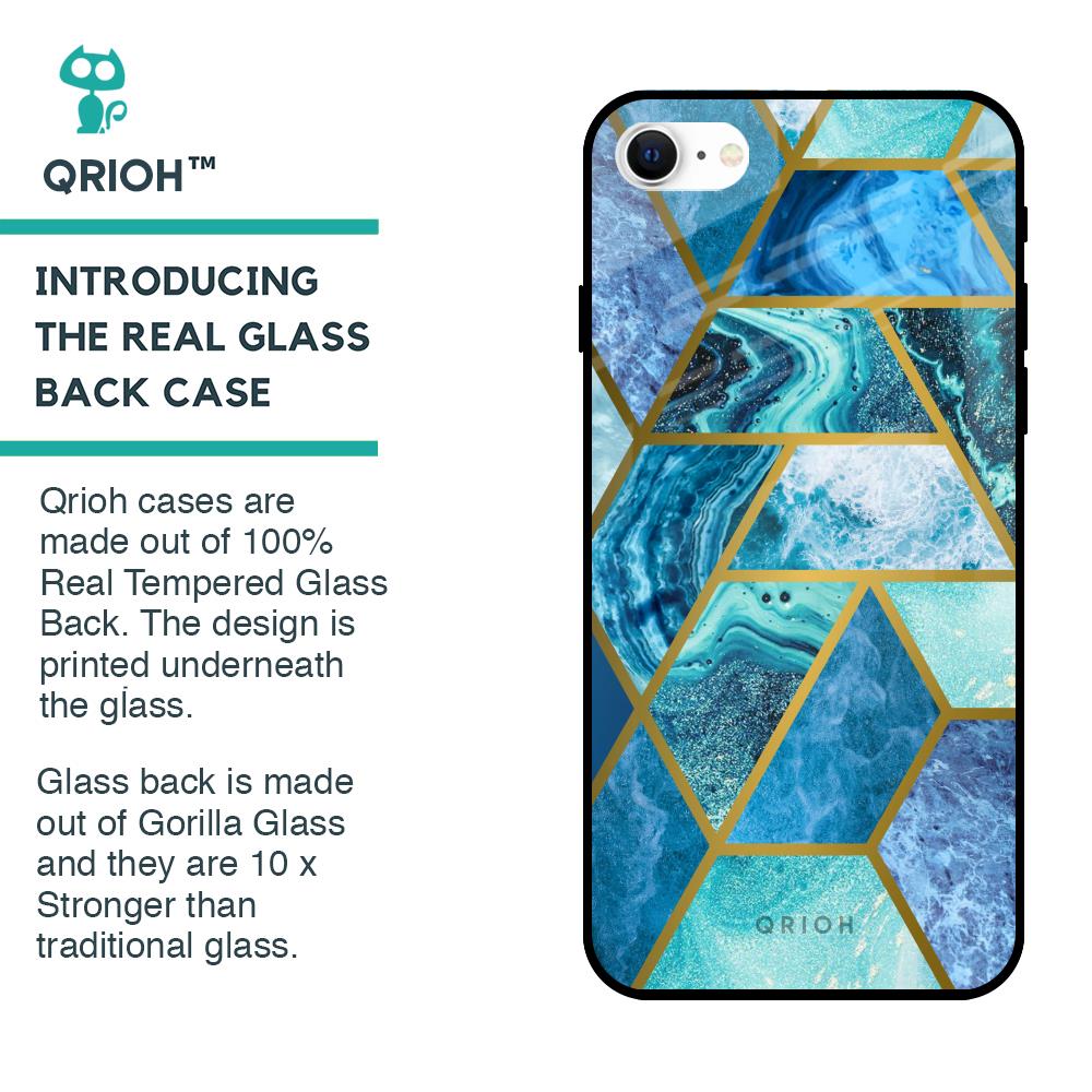 Turquoise Geometrical Marble Glass Case for iPhone SE 2022