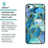 Turquoise Geometrical Marble Glass Case for iPhone SE 2022