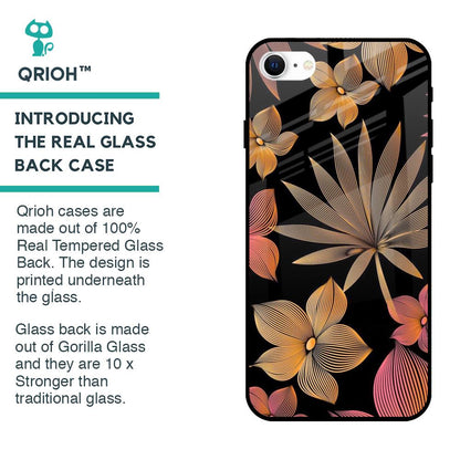 Lines Pattern Flowers Glass Case for iPhone SE 2022