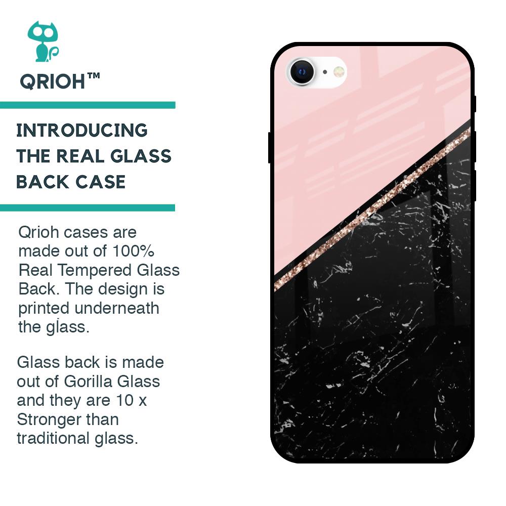 Marble Texture Pink Glass Case For iPhone SE 2022