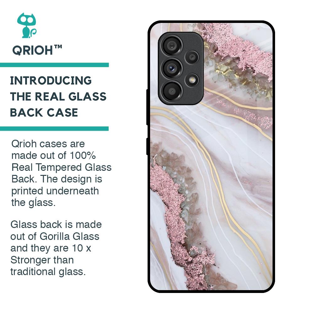 Pink & Gold Gllitter Marble Glass Case for Samsung Galaxy A53 5G