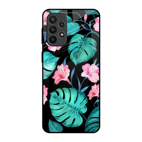 Tropical Leaves & Pink Flowers Samsung Galaxy A23 Glass Back Cover Online