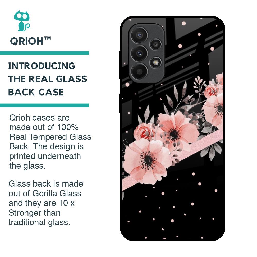 Floral Black Band Glass Case For Samsung Galaxy A23