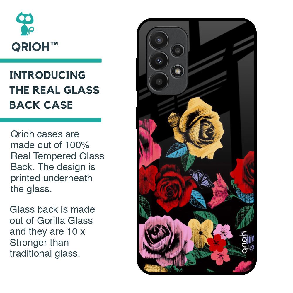 Floral Decorative Glass Case For Samsung Galaxy A23
