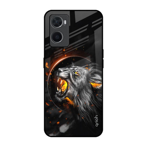Aggressive Lion Oppo A96 Glass Back Cover Online