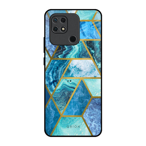 Turquoise Geometrical Marble Redmi 10 Glass Back Cover Online