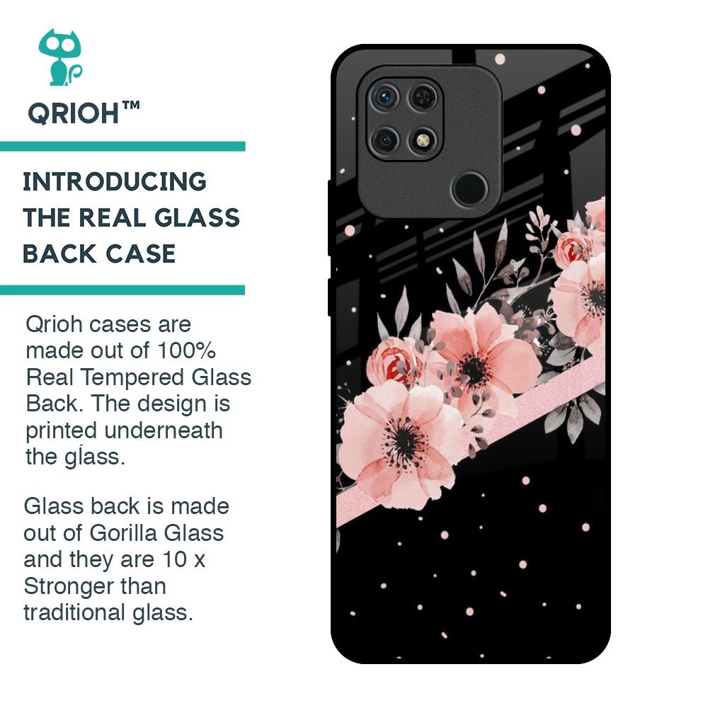 Floral Black Band Glass Case For Redmi 10