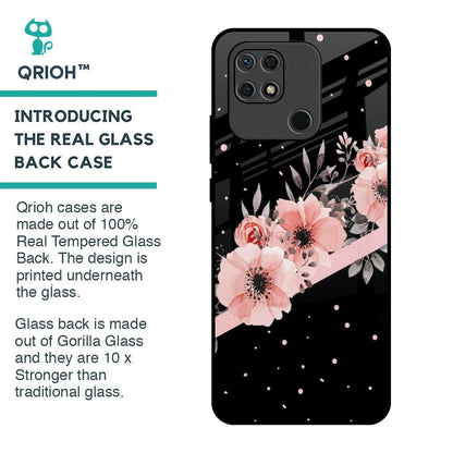 Floral Black Band Glass Case For Redmi 10